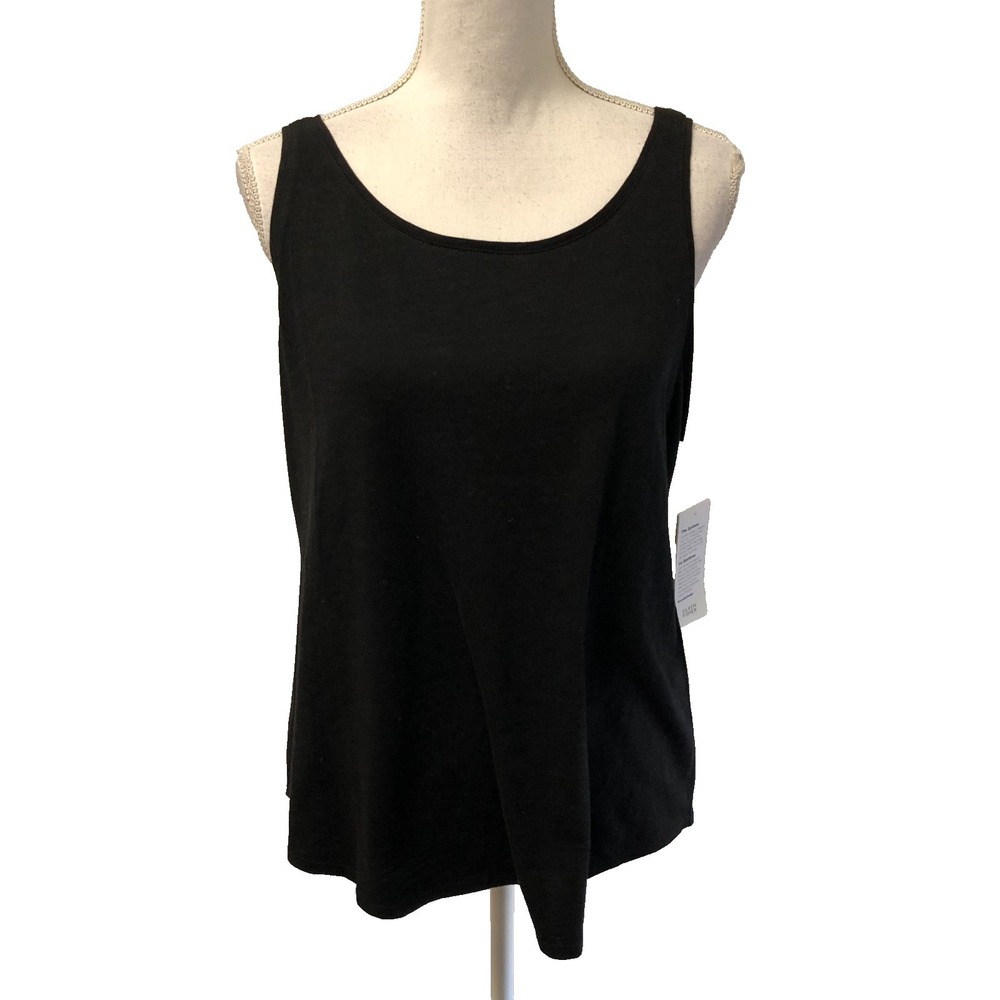 Eileen Fisher Slubby Organic Cotton Jersey Tank Top Womens Large Petite Black